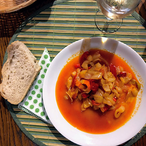 Zsófia: 'This is the vegan version of goulash, it's called Lecsó and it tastes delicous!'