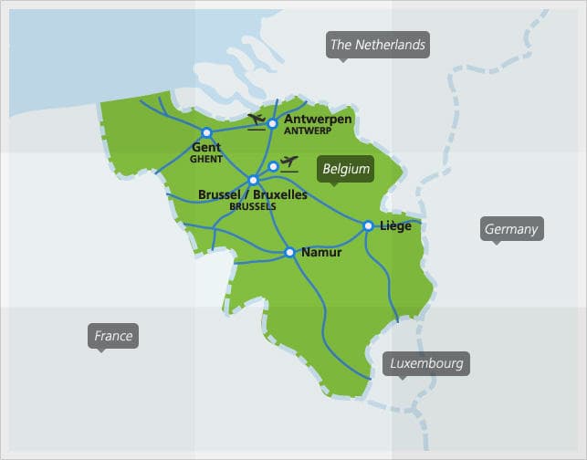 Mappa dei principali collegamenti ferroviari in Belgio
