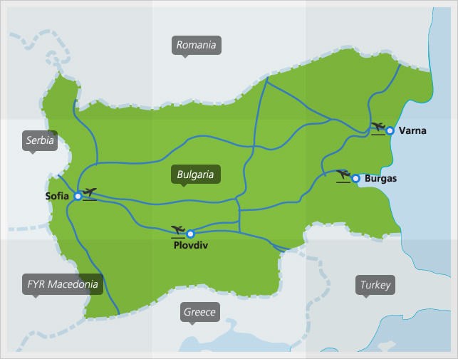 Karte mit Zugverbindungen in Bulgarien