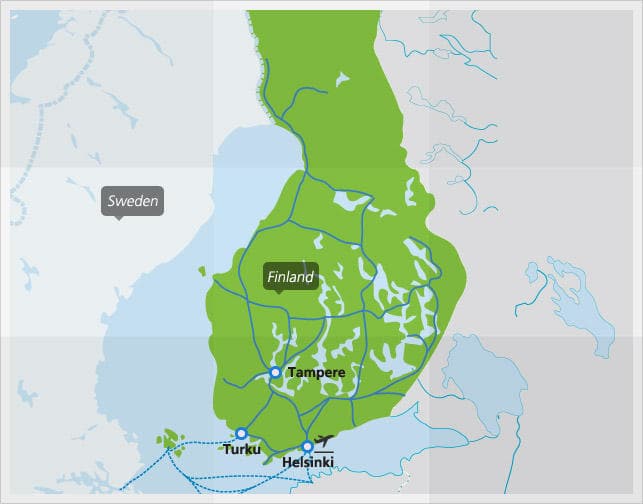 Karte mit Zugverbindungen in Finnland