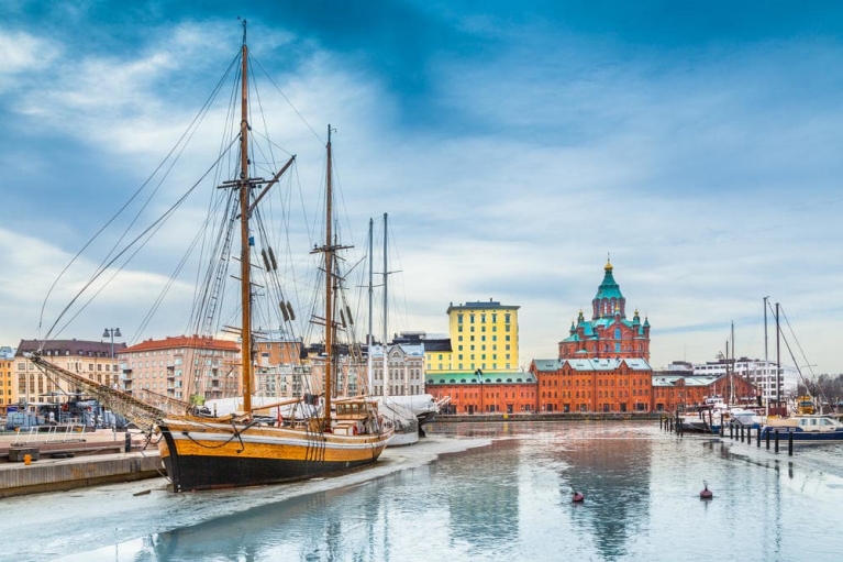 Admire the beauty of Helsinki's port in winter