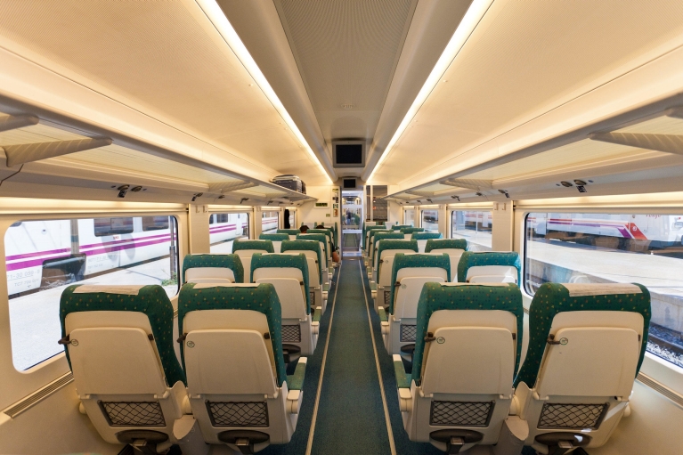 Interior of Alvia high-speed train, tourist class, Spain