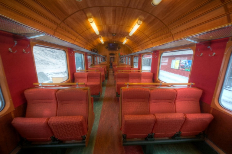 Interior of Flam Railway train
