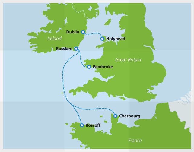 Mappa delle tratte di Irish Ferries