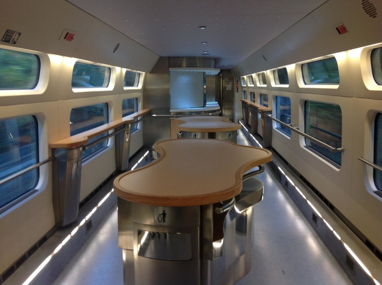 Dining car with standing tables