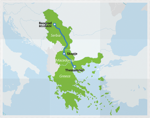 Karte mit der neuesten Strecke des Hellas Express
