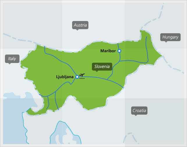 Map with main train connections in Slovenia