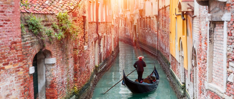 Gondola in canal, Venice
