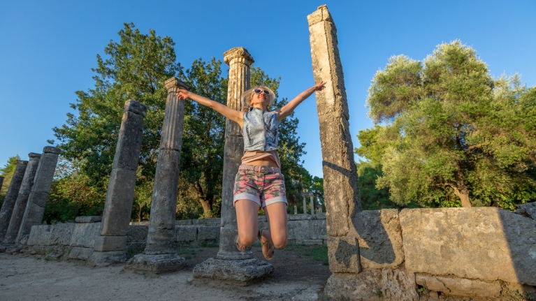 greece-olympia-arqueological-site-woman-jumping