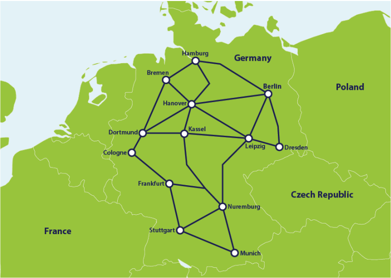 Karte mit Zugverbindungen in Deutschland
