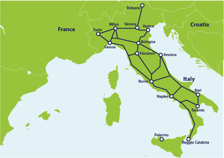 Main train connections in Italy