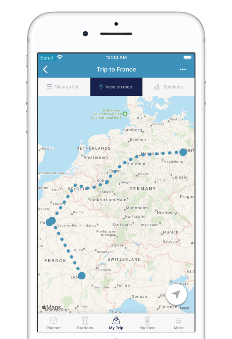 Rail Planner app map view